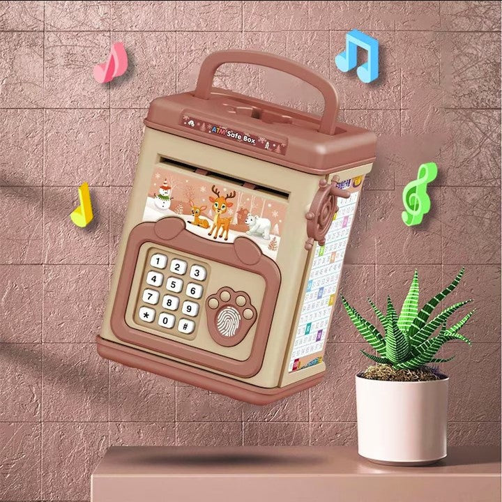 Pusculita pentru Copii, Flippy, pusculita pentru economii SMART BOX cu efecte sonore, Tip ATM, cu Parola cu Amprenta,