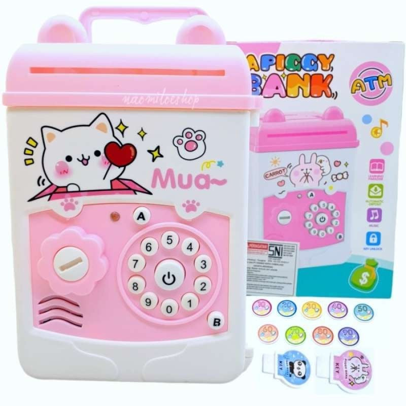 Pusculita pentru Fetite, Flippy, Pusculita pentru Economii PIGGY BOX, Pusculita Simpla cu Key Access, 17 x 11.5 x 10