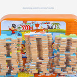 Puzzle 60 de Piese din Lemn in Cutie Metalica, Flippy, Model Cei Trei Purcelusi, Educativ, Dezvoltare Abilitati