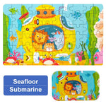 Puzzle 60 de Piese din Lemn in Cutie Metalica, Flippy, Model Submarin, Educativ, Dezvoltare Abilitati Cognitive, pentru