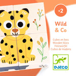Puzzle din cuburi de lemn Animale salbatice, Djeco