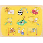 Puzzle Montessori din Lemn pentru Copii, Flippy, 0-3 Ani, 3D, Model Sporturi, Educativ, Intuitiv, Creativ, 9 Piese,