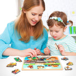 Puzzle Montessori din Lemn pentru Copii, Flippy, 0-3 Ani, 3D, Model Transporturi, Educativ, Intuitiv, Creativ, 9 Piese,