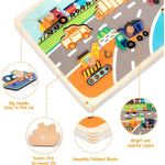 Puzzle Montessori din Lemn pentru Copii, Flippy, 0-3 Ani, 3D, Model Transporturi, Educativ, Intuitiv, Creativ, 9 Piese,