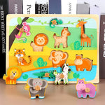 Puzzle Montessori din Lemn pentru Copii, Flippy, 0-3 Ani, Model Animale din Jungla, Educativ, Intuitiv, Creativ, 9