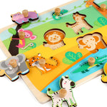 Puzzle Montessori din Lemn pentru Copii, Flippy, 0-3 Ani, Model Animale din Jungla, Educativ, Intuitiv, Creativ, 9