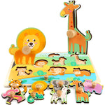 Puzzle Montessori din Lemn pentru Copii, Flippy, 0-3 Ani, Model Animale din Jungla, Educativ, Intuitiv, Creativ, 9
