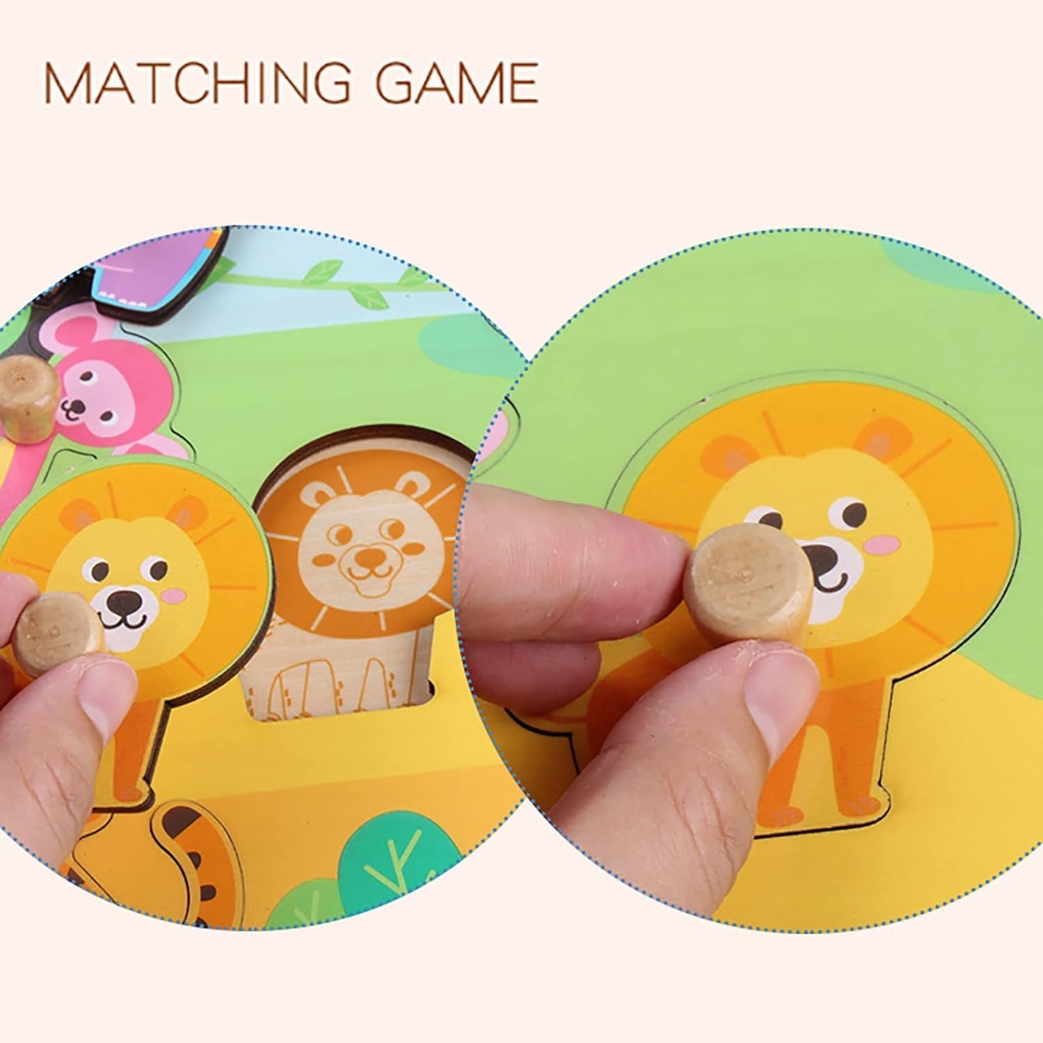 Puzzle Montessori din Lemn pentru Copii, Flippy, 0-3 Ani, Model Animale din Jungla, Educativ, Intuitiv, Creativ, 9