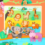Puzzle Montessori din Lemn pentru Copii, Flippy, 0-3 Ani, Model Animale din Jungla, Educativ, Intuitiv, Creativ, 9