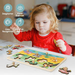 Puzzle Montessori din Lemn pentru Copii, Flippy, 0-3 Ani, Model Animale din Jungla, Educativ, Intuitiv, Creativ, 9