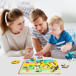Puzzle Montessori din Lemn pentru Copii, Flippy, 0-3 Ani, Model Animale din Jungla, Educativ, Intuitiv, Creativ, 9