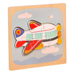 Puzzle Montessori din Lemn pentru Copii, Flippy, 3D, 0-3 Ani, Model Avion, Educativ, Intuitiv, Creativ, 6 Piese,