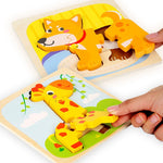 Puzzle Montessori din Lemn pentru Copii, Flippy, 3D, 0-3 Ani, Model Catel, Educativ, Intuitiv, Creativ, 3 Piese,