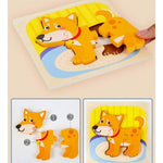 Puzzle Montessori din Lemn pentru Copii, Flippy, 3D, 0-3 Ani, Model Catel, Educativ, Intuitiv, Creativ, 3 Piese,