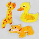 Puzzle Montessori din Lemn pentru Copii, Flippy, 3D, 0-3 Ani, Model Catel, Educativ, Intuitiv, Creativ, 3 Piese,