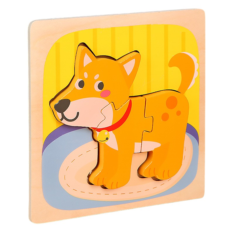 Puzzle Montessori din Lemn pentru Copii, Flippy, 3D, 0-3 Ani, Model Catel, Educativ, Intuitiv, Creativ, 3 Piese,