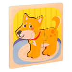 Puzzle Montessori din Lemn pentru Copii, Flippy, 3D, 0-3 Ani, Model Catel, Educativ, Intuitiv, Creativ, 3 Piese,