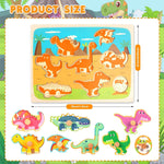 Puzzle Montessori din Lemn pentru Copii, Flippy, 3D, 0-3 Ani, Model Dinozauri, Educativ, Intuitiv, Creativ, 8 Piese,