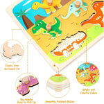 Puzzle Montessori din Lemn pentru Copii, Flippy, 3D, 0-3 Ani, Model Dinozauri, Educativ, Intuitiv, Creativ, 8 Piese,
