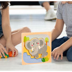 Puzzle Montessori din Lemn pentru Copii, Flippy, 3D, 0-3 Ani, Model Elefant, Educativ, Intuitiv, Creativ, 4 Piese,