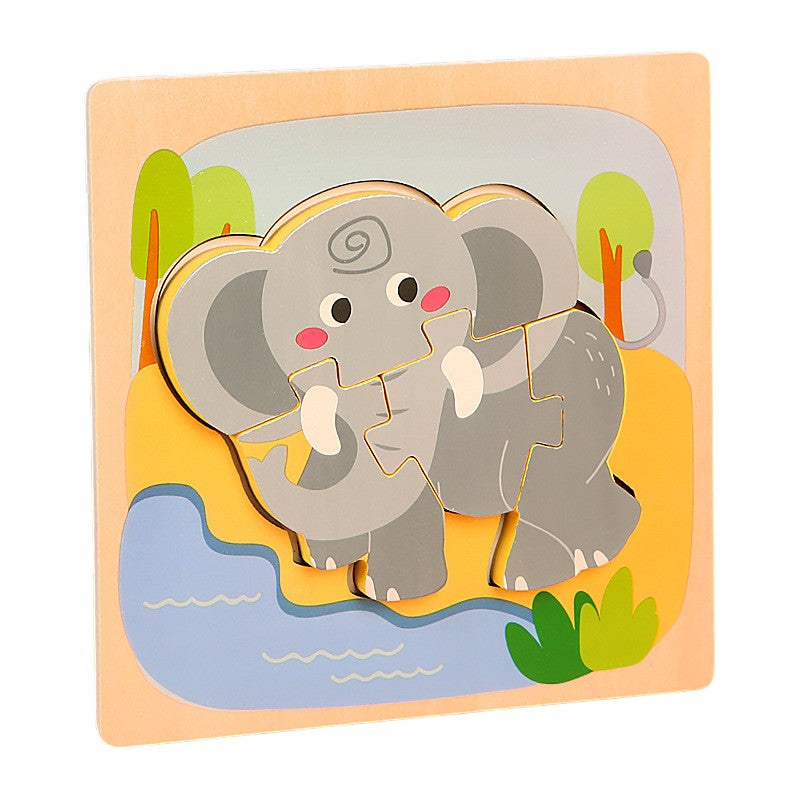 Puzzle Montessori din Lemn pentru Copii, Flippy, 3D, 0-3 Ani, Model Elefant, Educativ, Intuitiv, Creativ, 4 Piese,