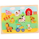 Puzzle Montessori din Lemn pentru Copii, Flippy, 3D, 0-3 Ani, Model Ferma, Educativ, Intuitiv, Creativ, 9 Piese,