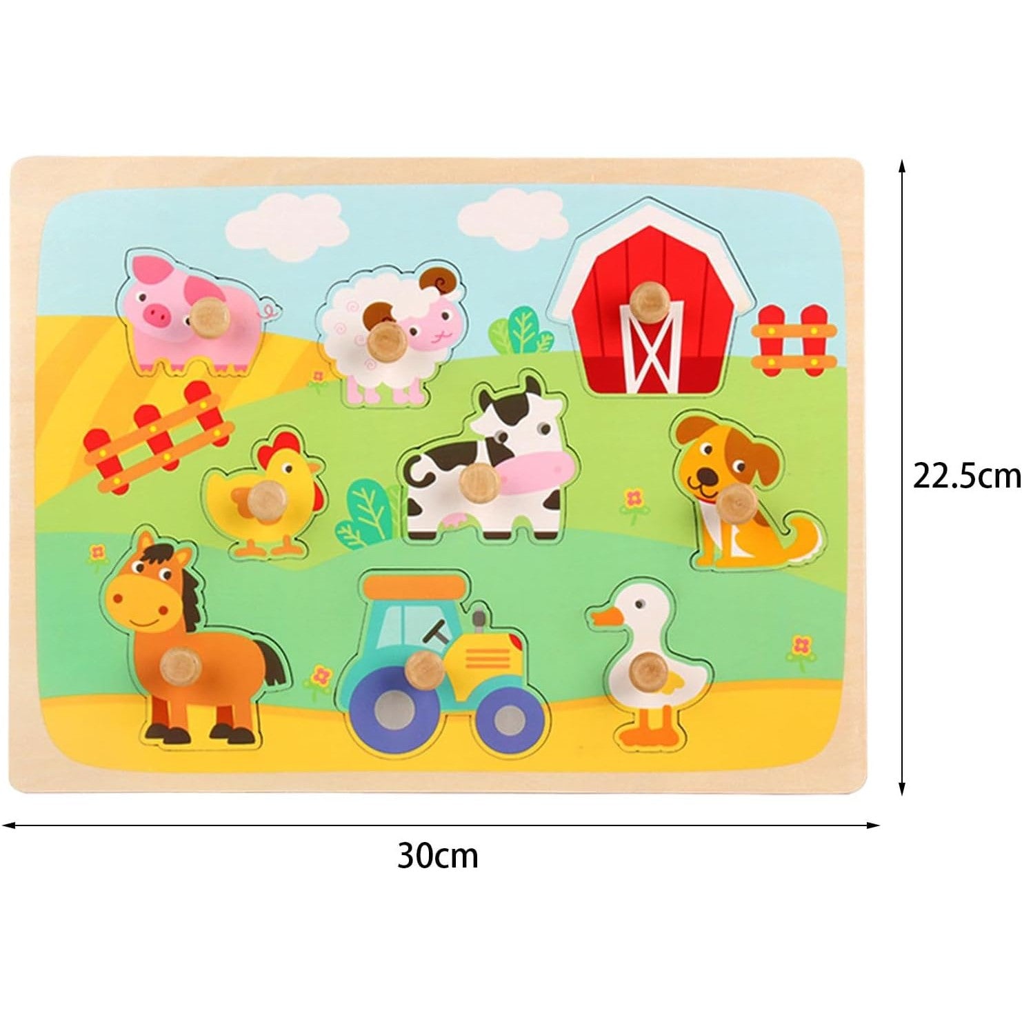 Puzzle Montessori din Lemn pentru Copii, Flippy, 3D, 0-3 Ani, Model Ferma, Educativ, Intuitiv, Creativ, 9 Piese,