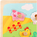 Puzzle Montessori din Lemn pentru Copii, Flippy, 3D, 0-3 Ani, Model Ferma, Educativ, Intuitiv, Creativ, 9 Piese,