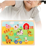 Puzzle Montessori din Lemn pentru Copii, Flippy, 3D, 0-3 Ani, Model Ferma, Educativ, Intuitiv, Creativ, 9 Piese,