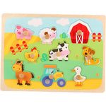 Puzzle Montessori din Lemn pentru Copii, Flippy, 3D, 0-3 Ani, Model Ferma, Educativ, Intuitiv, Creativ, 9 Piese,