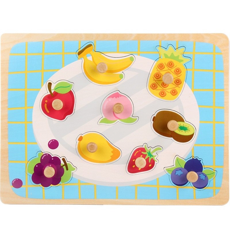 Puzzle Montessori din Lemn pentru Copii, Flippy, 3D, 0-3 Ani, Model Fructe, Educativ, Intuitiv, Creativ, 9 Piese,