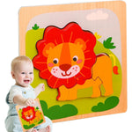 Puzzle Montessori din Lemn pentru Copii, Flippy, 3D, 0-3 Ani, Model Leu, Educativ, Intuitiv, Creativ, 3 Piese,