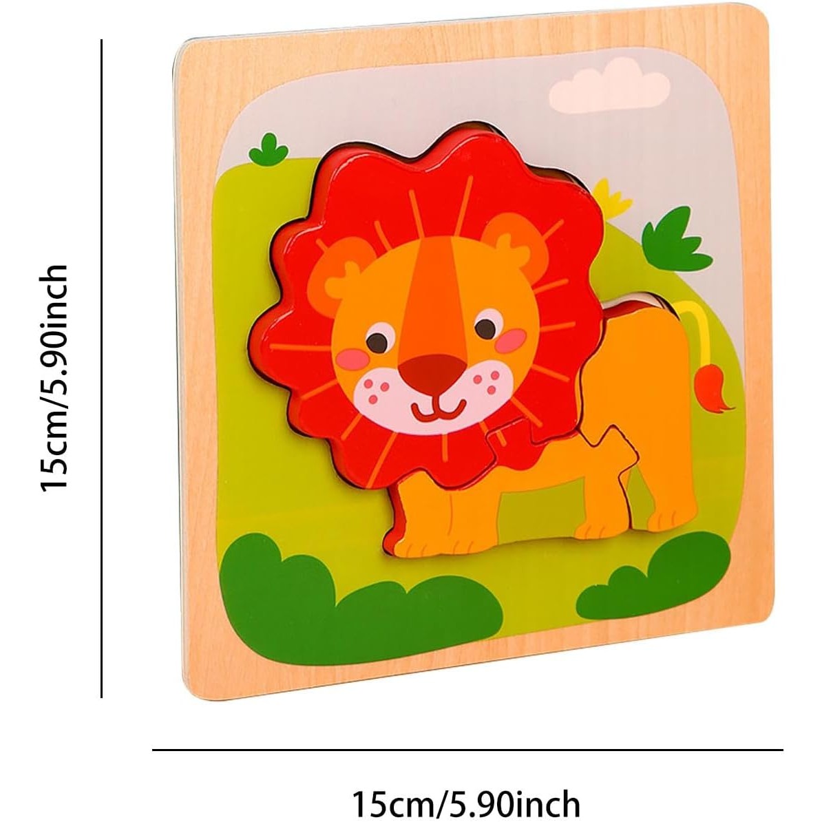 Puzzle Montessori din Lemn pentru Copii, Flippy, 3D, 0-3 Ani, Model Leu, Educativ, Intuitiv, Creativ, 3 Piese,