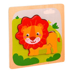 Puzzle Montessori din Lemn pentru Copii, Flippy, 3D, 0-3 Ani, Model Leu, Educativ, Intuitiv, Creativ, 3 Piese,