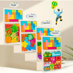 Puzzle Montessori din Lemn pentru Copii, Flippy, Tip Tetris 2in1 +3 Ani, cu Animale Marine Colorate 3D, Educativ,