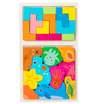 Puzzle Montessori din Lemn pentru Copii, Flippy, Tip Tetris 2in1 +3 Ani, cu Animale Marine Colorate 3D, Educativ,