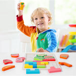 Puzzle Montessori din Lemn pentru Copii, Flippy, Tip Tetris 2in1 +3 Ani, cu Fructe Colorate 3D, Educativ, Intuitiv,