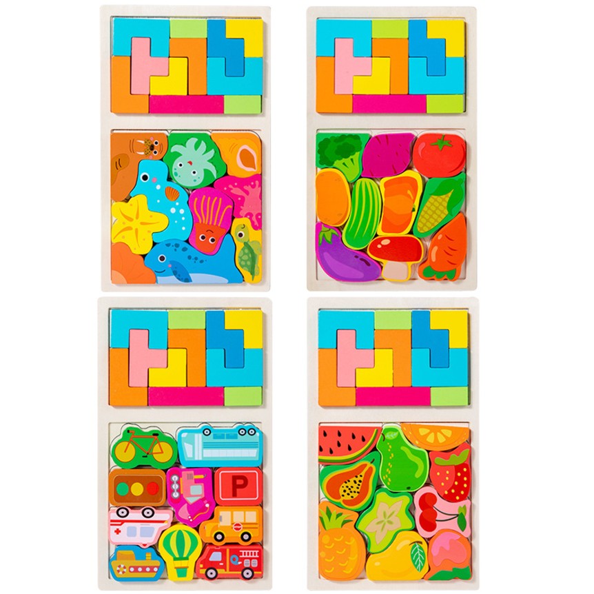 Puzzle Montessori din Lemn pentru Copii, Flippy, Tip Tetris 2in1 +3 Ani, cu Legume Colorate 3D, Educativ, Intuitiv,