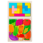 Puzzle Montessori din Lemn pentru Copii, Flippy, Tip Tetris 2in1 +3 Ani, cu Legume Colorate 3D, Educativ, Intuitiv,