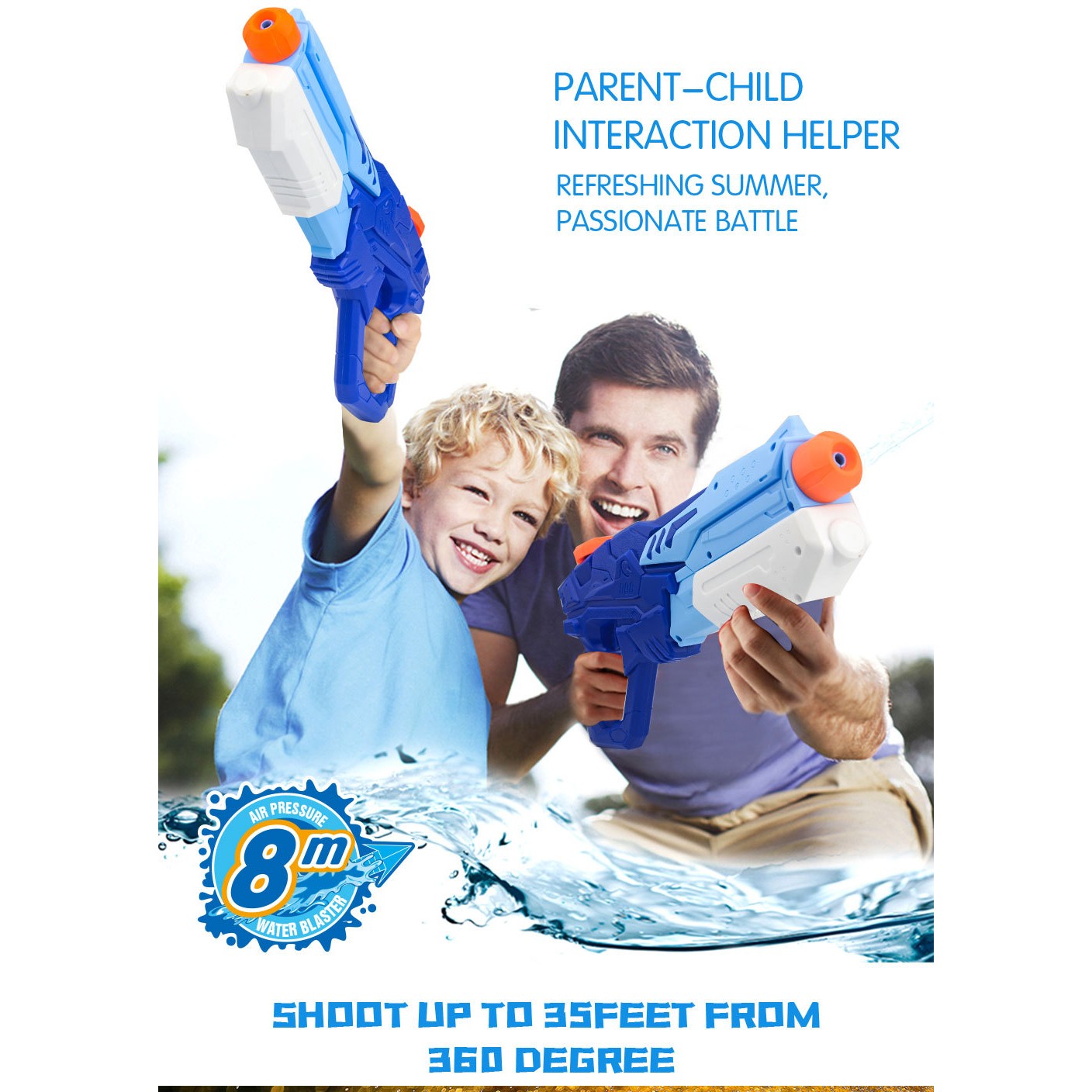 Pistol cu Apa pentru Copii, Rezervor, Pentru Piscina/Plaja, Flippy, 6ani+, Albastru, 600ML