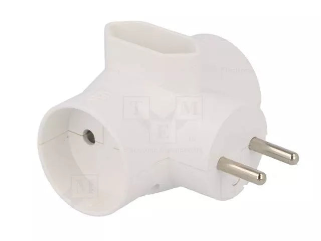 R-20 Conector AC supply splitter Layout 2P Type round flat white TIMEX-ELEKTRO