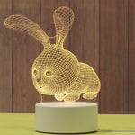 Lampa LED decorativa, Flippy, 3D, Iepure, cu USB si baterii, 20 cm inaltime, din material acril, lumina multicolora si