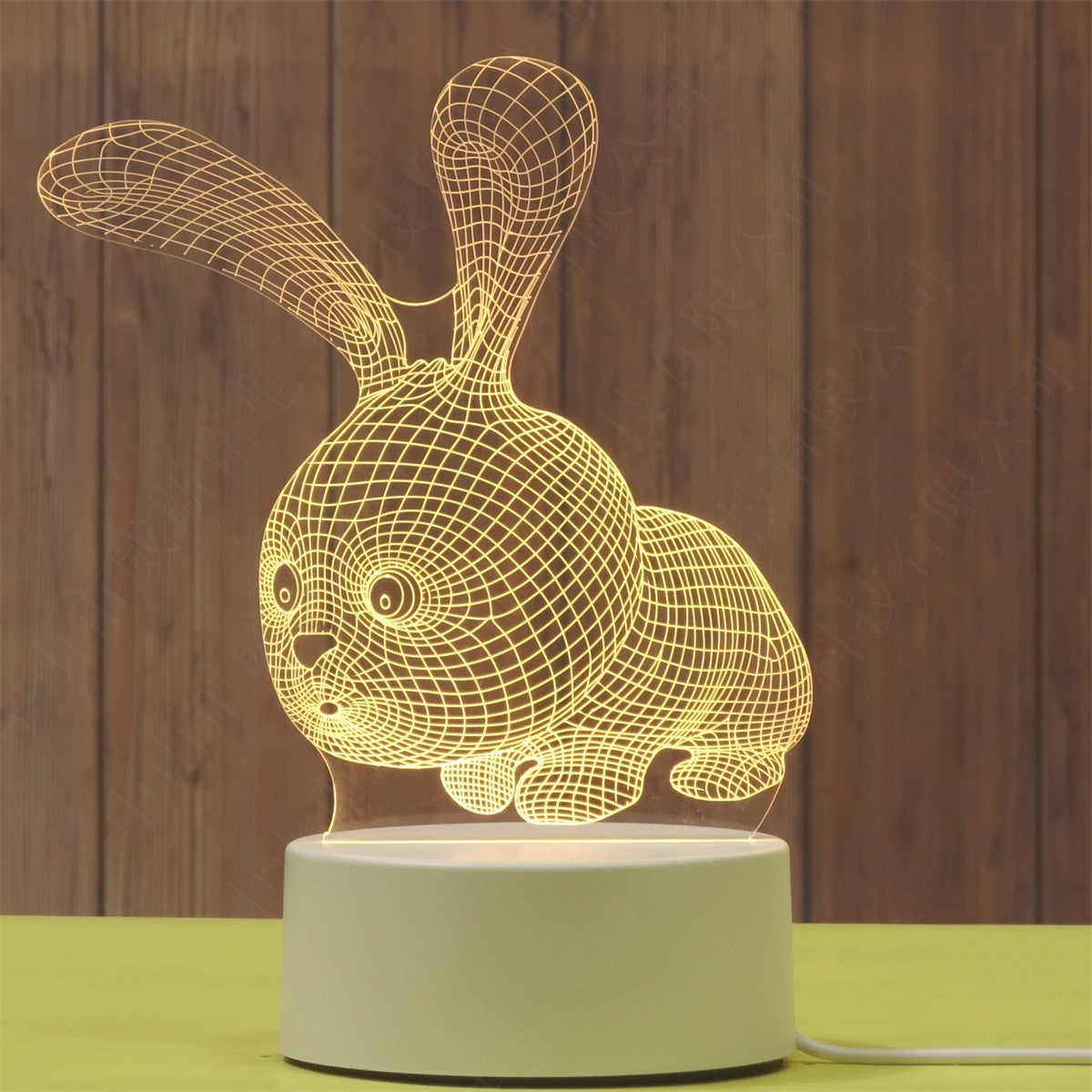 Lampa LED decorativa, Flippy, 3D, Iepure, cu USB si baterii, 20 cm inaltime, din material acril, lumina multicolora si