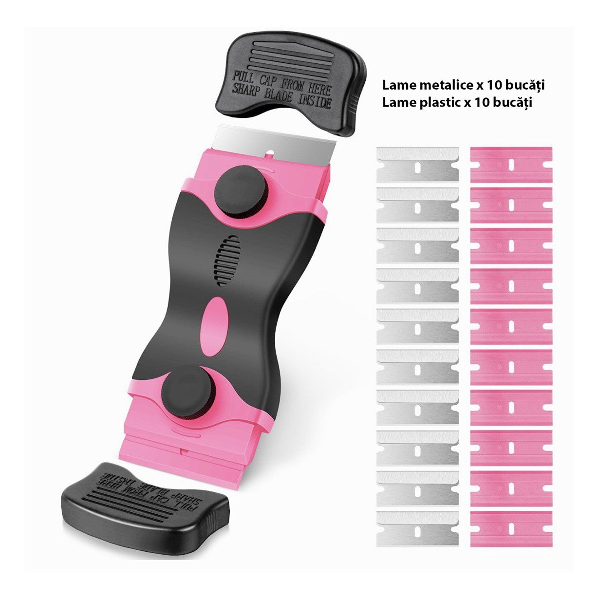 Racleta Multifunctionala pentru Curatare Sticla si Ceramica, Flippy, Design Ergonomic, Maner Anti-alunecare, Include 20