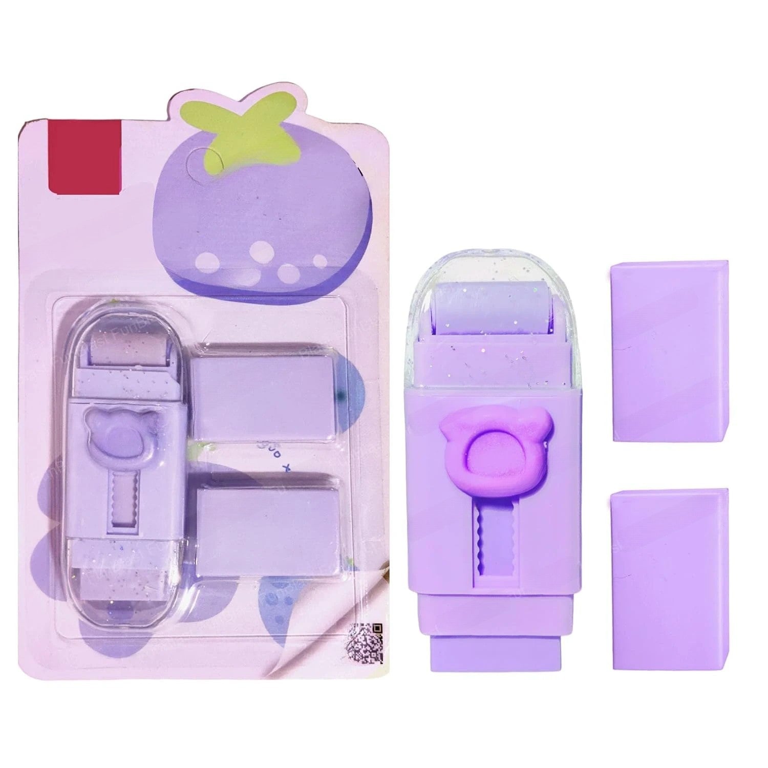 Radiera Retractabila, Flippy, Model Ursulet, Reglare Push-Pull, Radiera de tip Push, Doua Radiere de Rezerva in set din