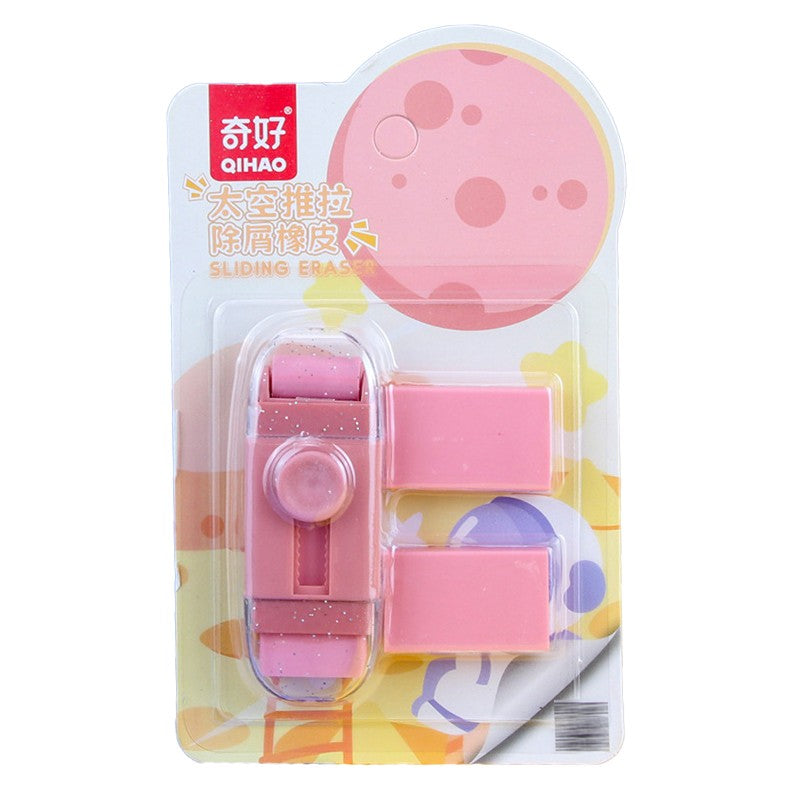 Radiera Retractabila, Flippy, Model Astronaut Push-Pull pentru elevii, Radiera de tip Push, Doua Radiere de Rezerva in
