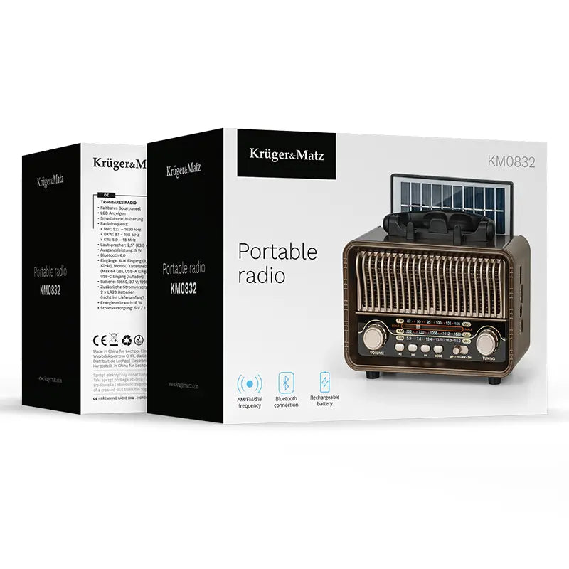 Radio portabil analog SOLAR AM /FM /SW 5W 166x87.5x130mm Kruger&atz KM0832