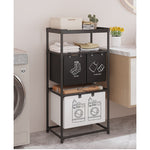 Cos de Rufe, Flippy, 3 Rafturi, 3 Cosuri, Cadru de Otel Inoxidabil, 123x28x57 cm, Negru