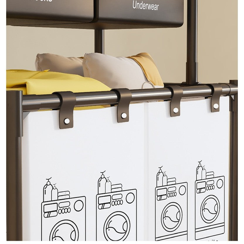 Cos de Rufe, Flippy, cu 2 Etaje, 4 Cosuri, Cadru de Otel Inoxidabil, 97x44x57 cm, Negru
