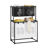 Cos de Rufe, Flippy, cu 2 Etaje, 4 Cosuri, Cadru de Otel Inoxidabil, 97x44x57 cm, Negru
